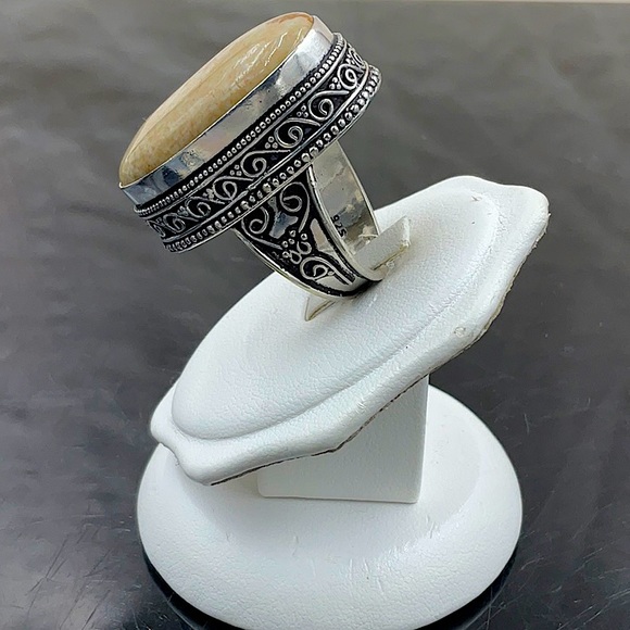 Vtg Sterling Silver Ring With Polished Oval Picture Jasper Stone. - Picture 4 of 10